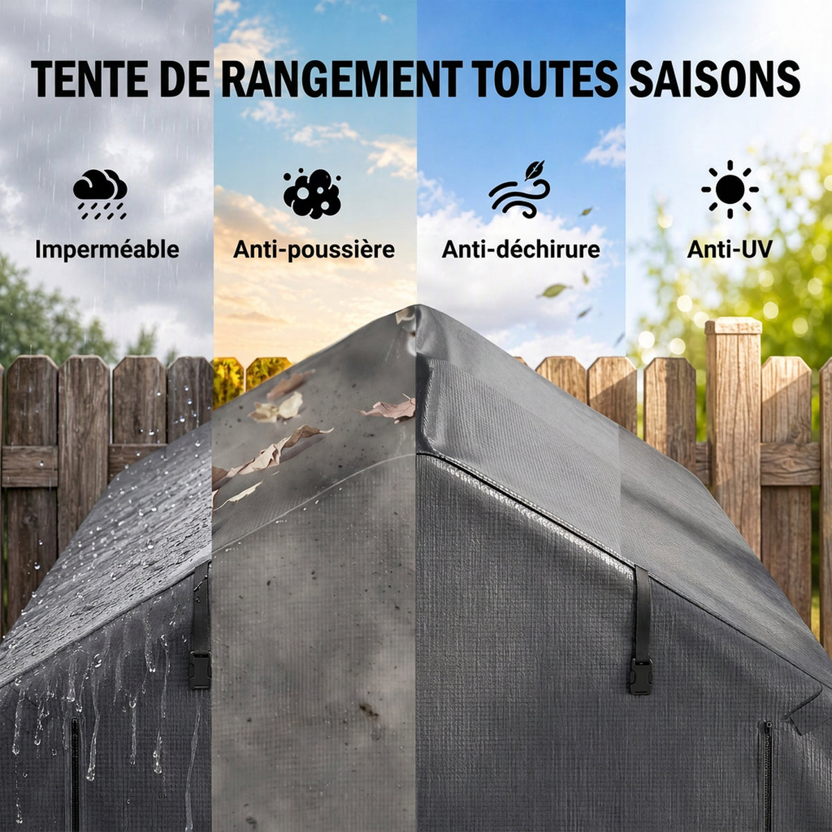 Abri de jardin 2 x 1,6 x 1,65 m abri vélo extérieur cadre en métal galvanisé, imperméable résistant aux UV, gris foncé-3