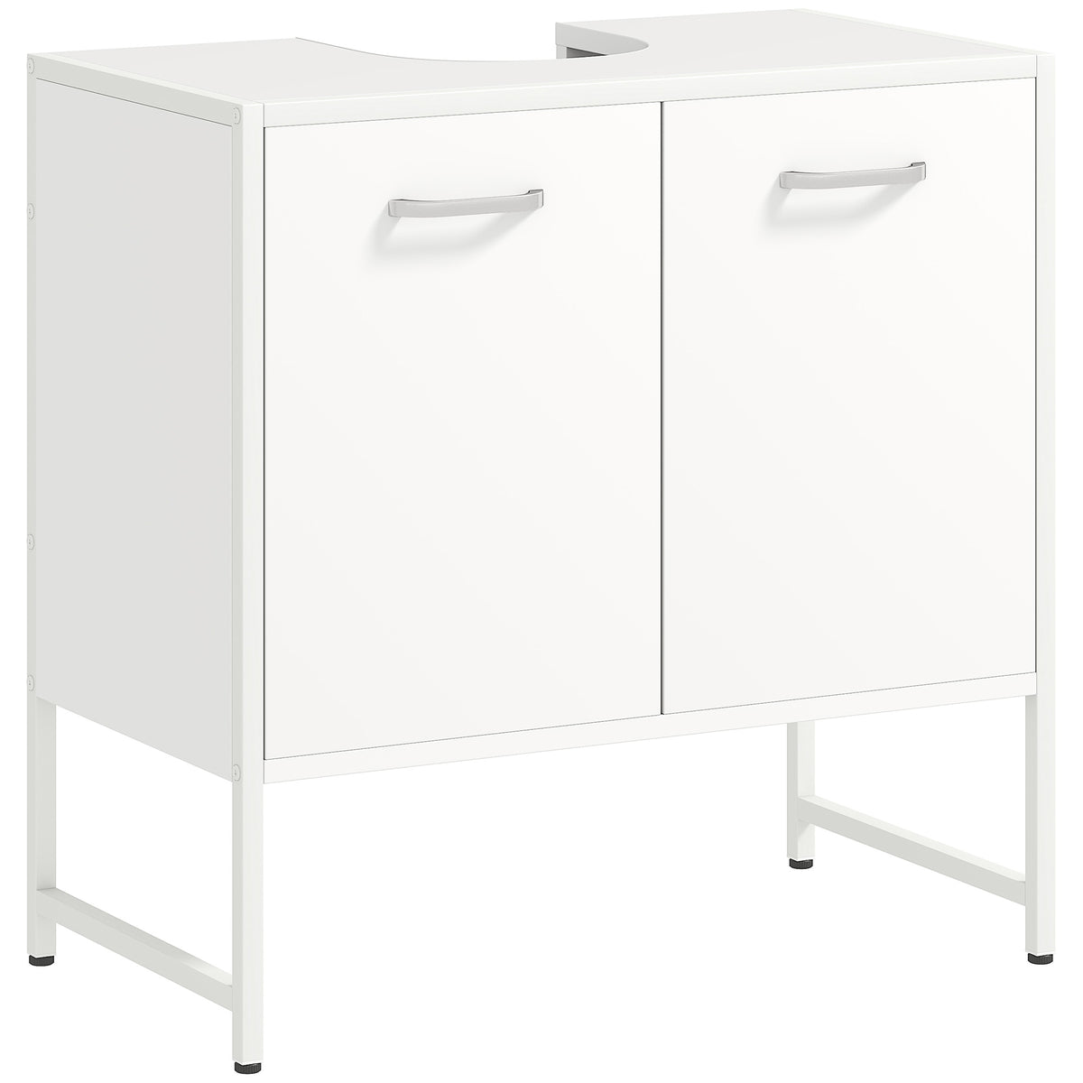 Meuble sous lavabo, meuble de salle de bain avec 2 portes à fermeture douce et étagère réglable, blanc-0