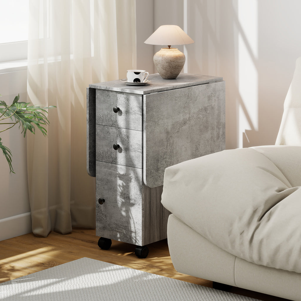 Table de cuisine pliable table à manger pliante 2 plateaux rabattables avec 2 tiroirs 1 placard et 1 étagère de rangement 120 x 60 x 76,5 cm - gris-8