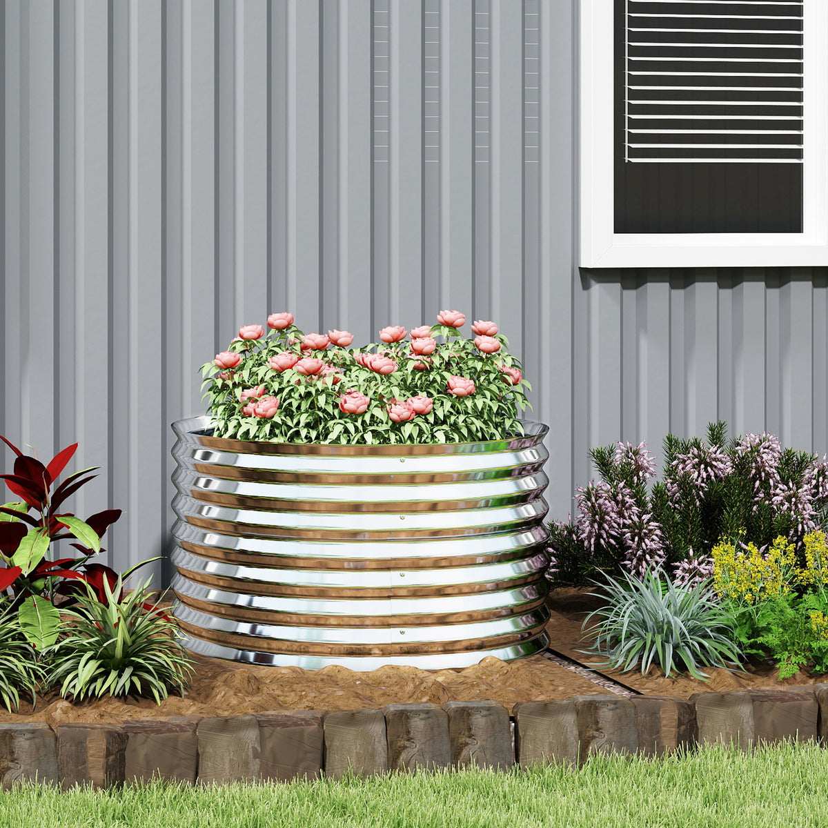 Carré potager de jardin potager surélevé, résistant à la rouille en acier galvanisé 160 x 80 x 56 cm argent-7