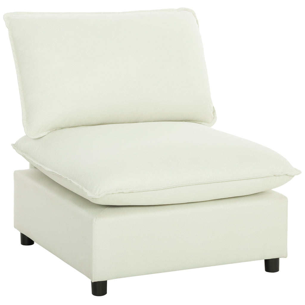 Fauteuil de salon, canapé 1 place moderne sans accoudoirs avec assise large, coussins épais, 146x85x78cm, crème-0