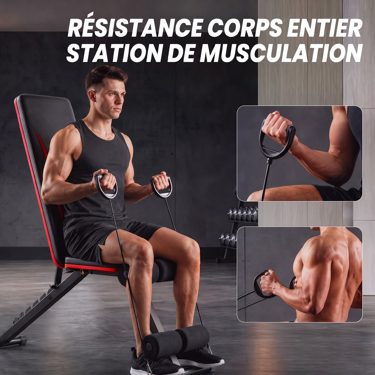 Banc de Musculation Réglable Pliable Bandes de Résistance Développé Couché Inclinable Déclinable 128x42,5x115cm noir-6