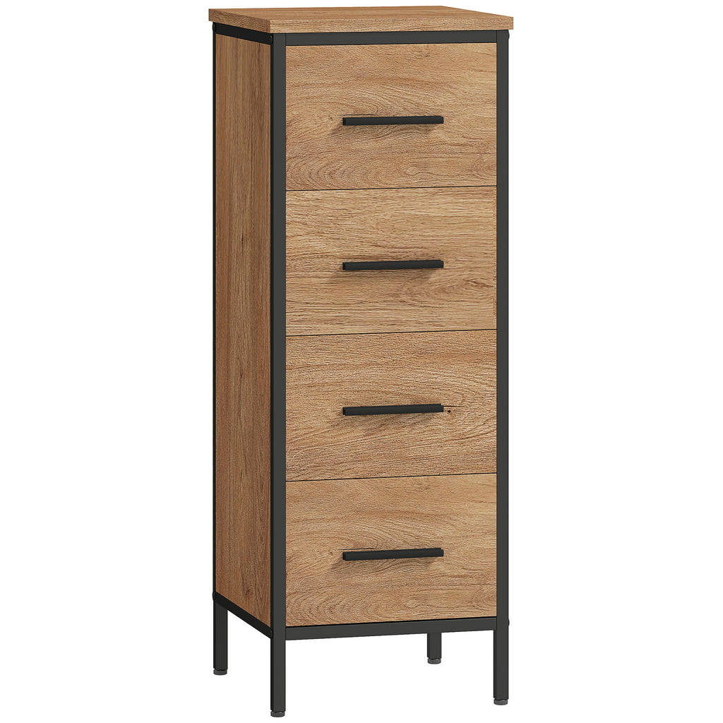 Meuble de salle de bain étroit avec 4 tiroirs et structure en acier, 30 x 30 x 82 cm, chêne-0