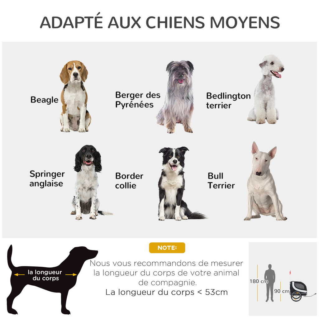 Remorque velo pour chien animaux avec drapeau et 8 reflecteurs blanc et noir-7