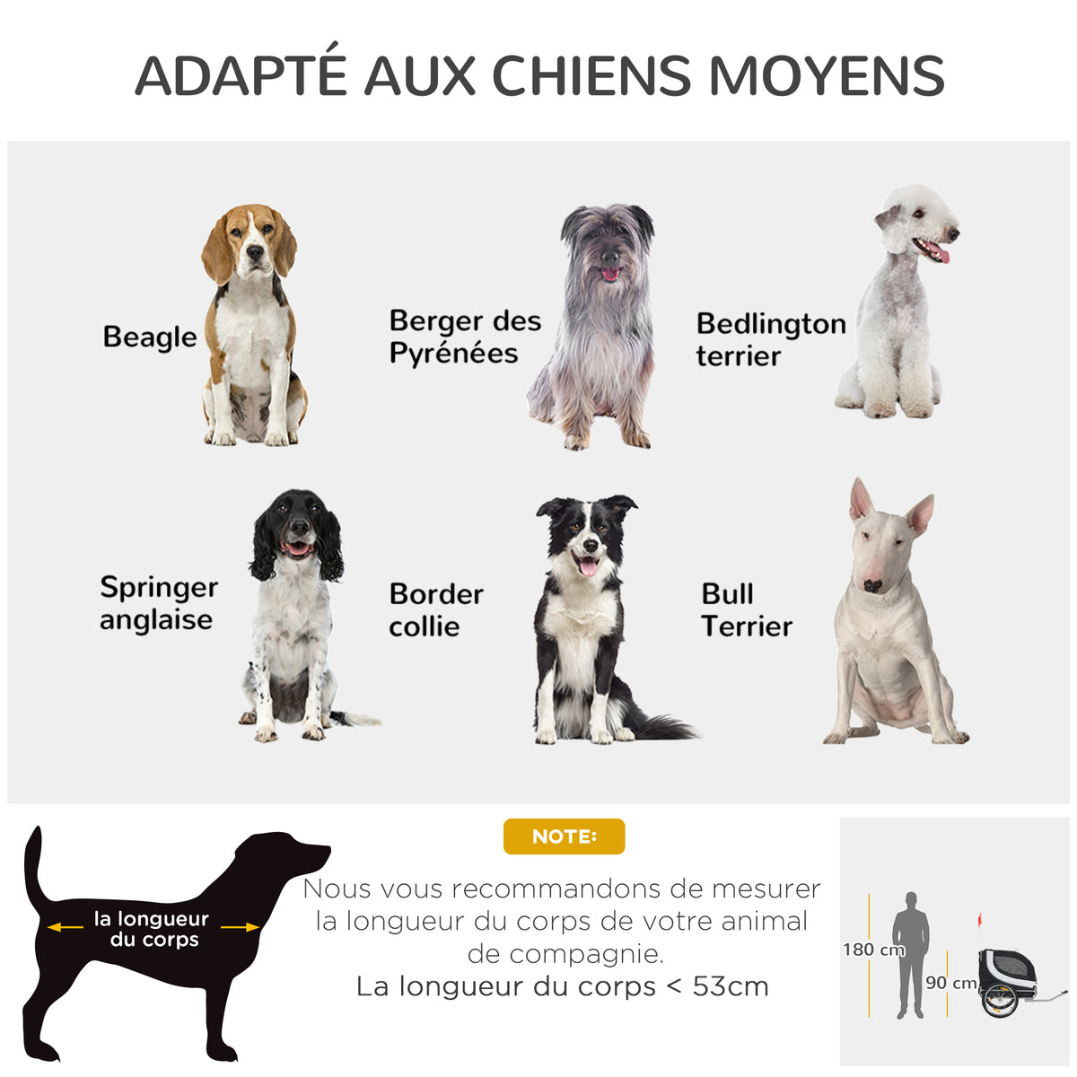 Remorque velo pour chien animaux avec drapeau et 8 reflecteurs blanc et noir-7