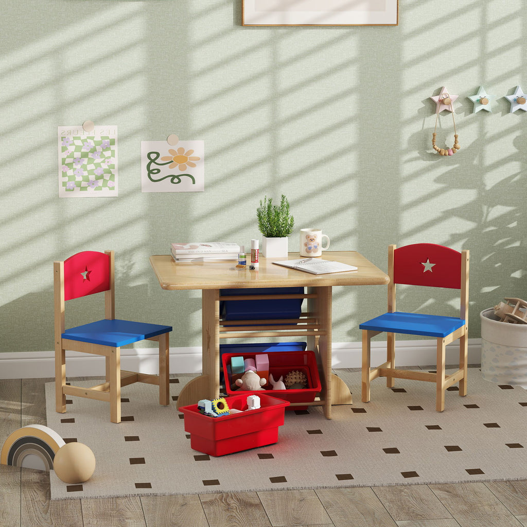 Table enfant avec 2 chaises ensemble table et chaises enfants 3 pièces en bois avec 4 bacs de rangement bois naturel-9