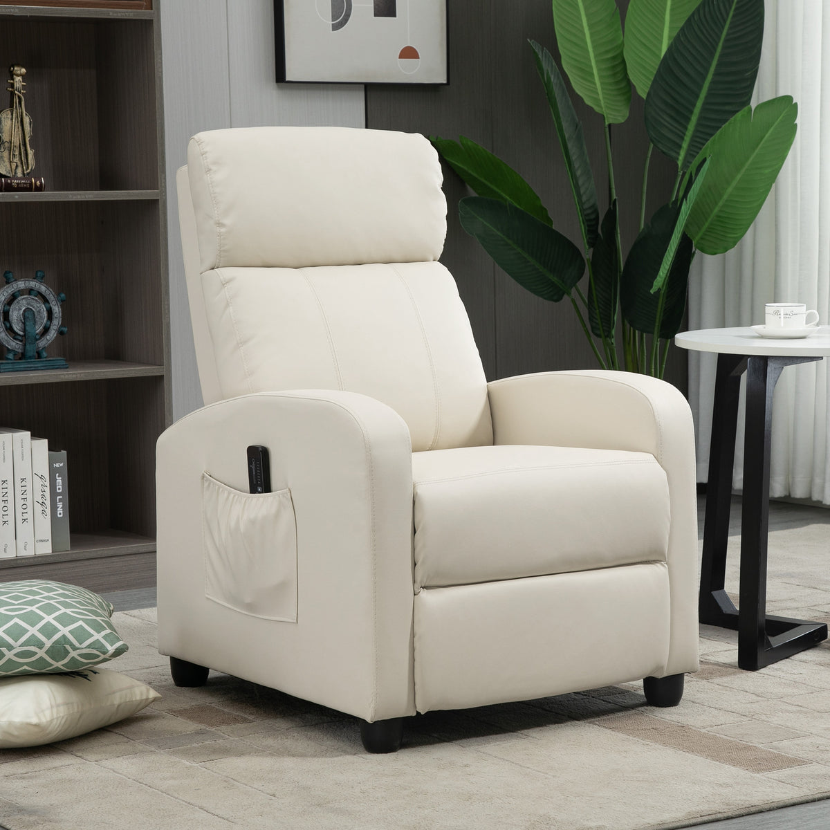 Fauteuil de Relaxation et Massage avec Inclinaison Manuelle Dossier Repose-Pied réglable revêtement synthétique Crème-1