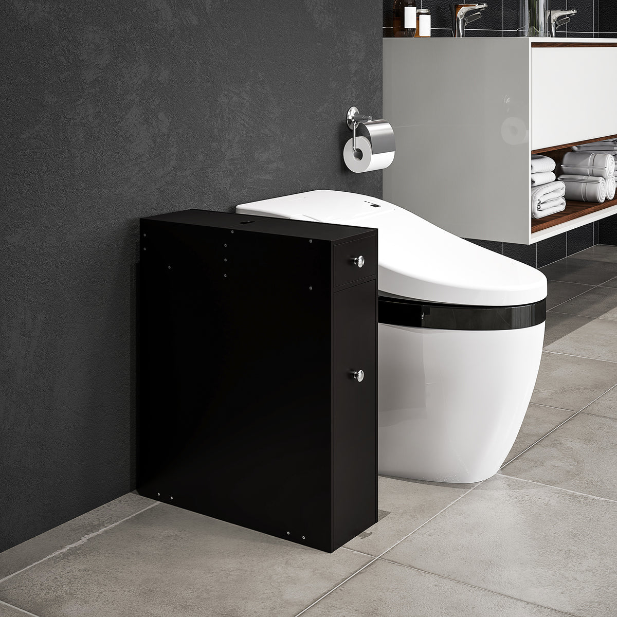 Meuble pour toilette salle de bain avec rangement papier toilette - 2 tiroirs organisateur en MDF - 17 x 48 x 58 cm-1