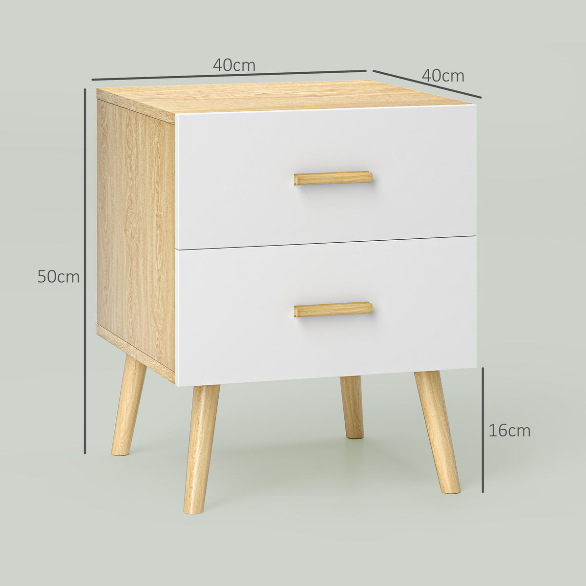 Table de chevet, table de nuit avec 2 tiroirs, style moderne, pour chambre à coucher, salon, 40 x 40 x 50 cm, chêne-2