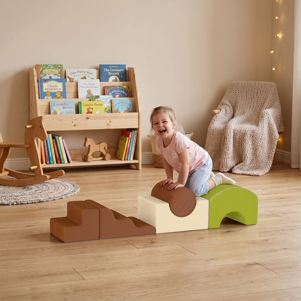 Parcours motricité bébé 5PCS, module en mousse souple avec housse en velours côtelé, multicolore-9