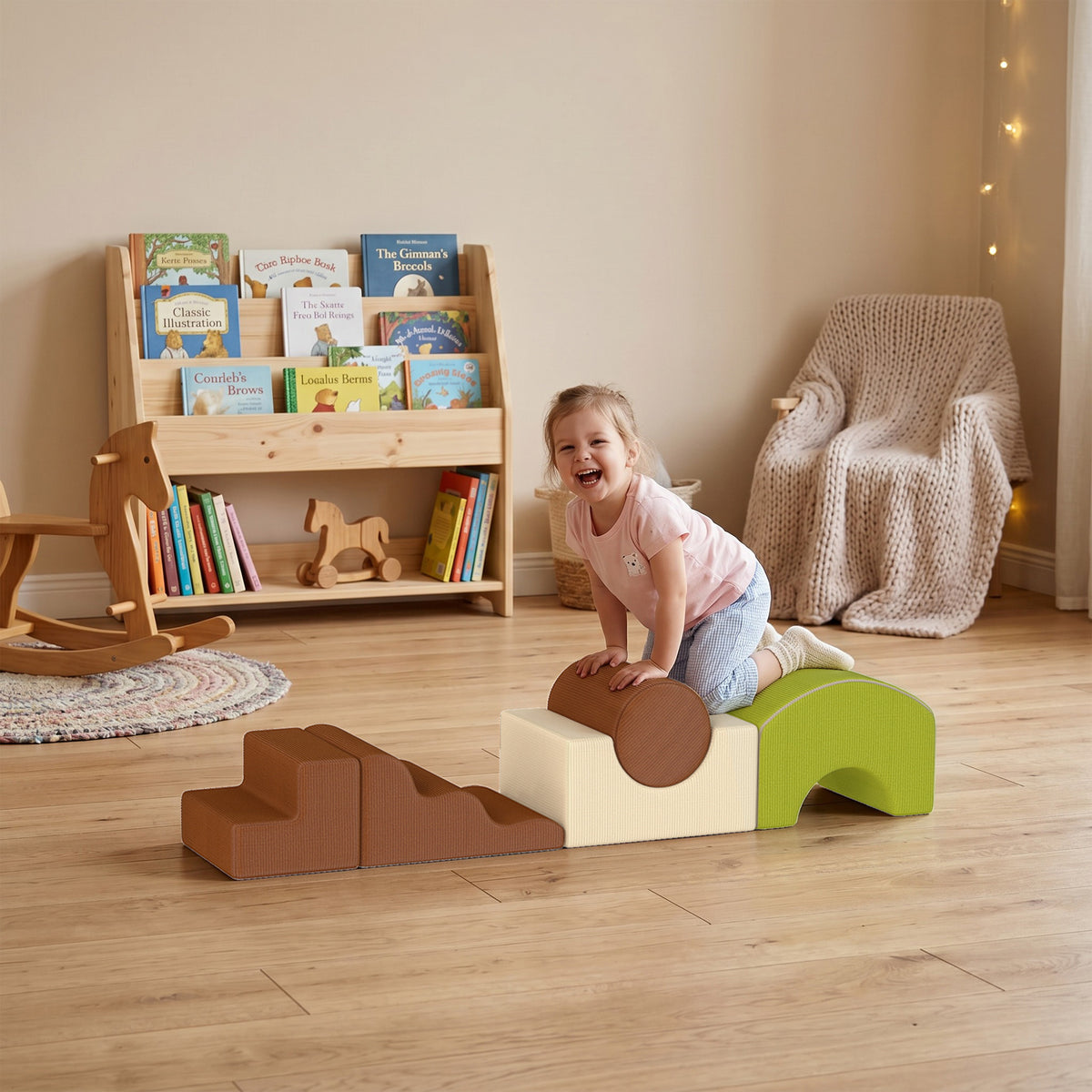 Parcours motricité bébé 5PCS, module en mousse souple avec housse en velours côtelé, multicolore-9