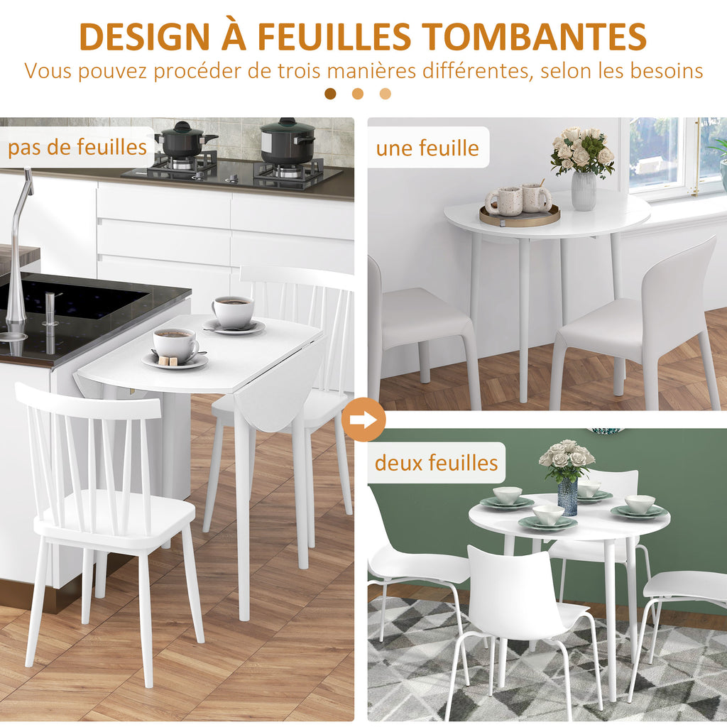Table de salle à manger pliante 2 abattants, table ronde extensible pour 4 personnes, pieds en bois Ø 89 x 73,5 cm, blanc-3