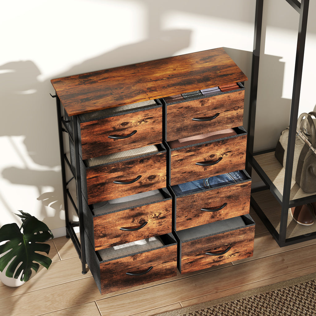 Commode 8 tiroirs en tissu, meuble de rangement, 4 poches, 2 crochets, structure en acier, 86x30x94,5cm, brun rustique-7