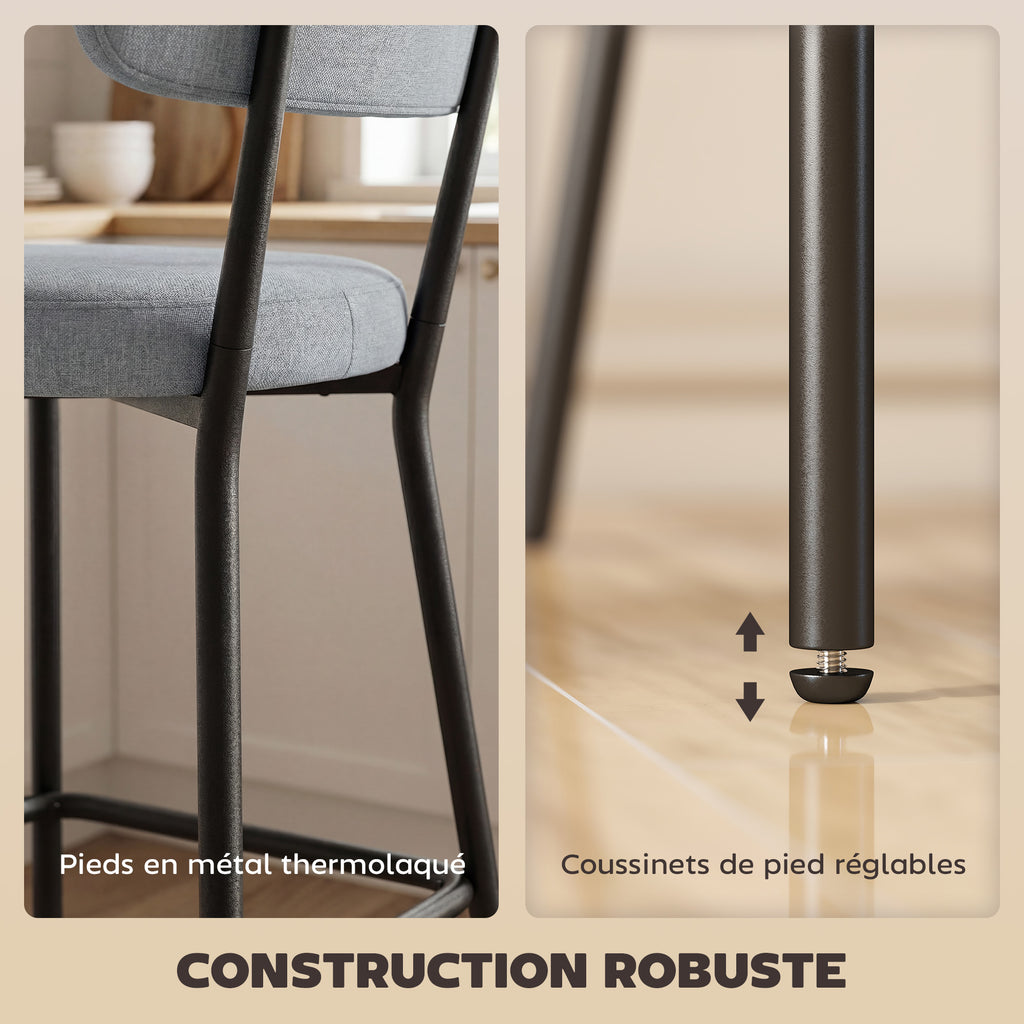 Lot de 2 tabourets de bar, chaises de bar, assise rembourrée, dossier courbé et repose-pieds, 49 x 53 x 93 cm, gris-7