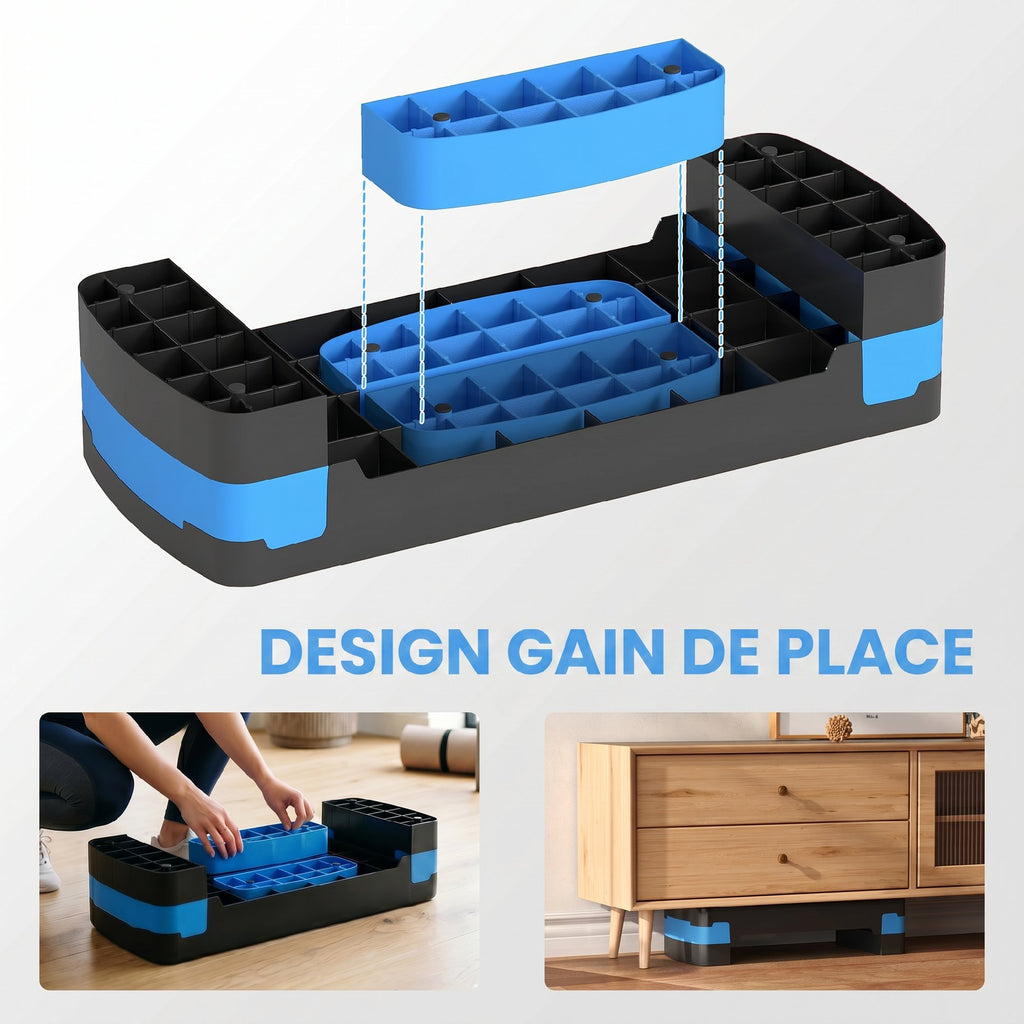 Stepper Fitness Aérobic 3 Niveaux, Hauteur Réglable 10/15/20 cm avec Rehausses, Surface Antidérapante, 68x29x20cm, Bleu-6