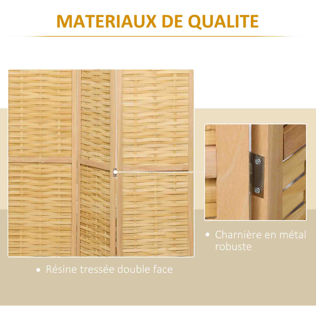Paravent en bois séparateur de pièce closion de séparation pliable 3 panneaux en bambou 120 x 170 cm naturel clair-4