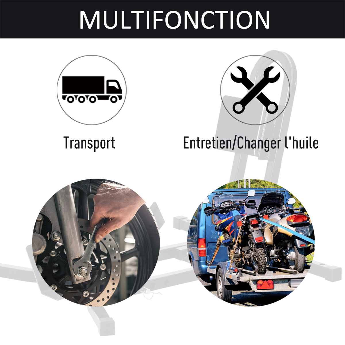 Lève Moto Béquille d'Atelier Support Roue Moto Support Béquille Moto - Bloque Roue 17 à 21 Pouces Métal Époxy Noir-3