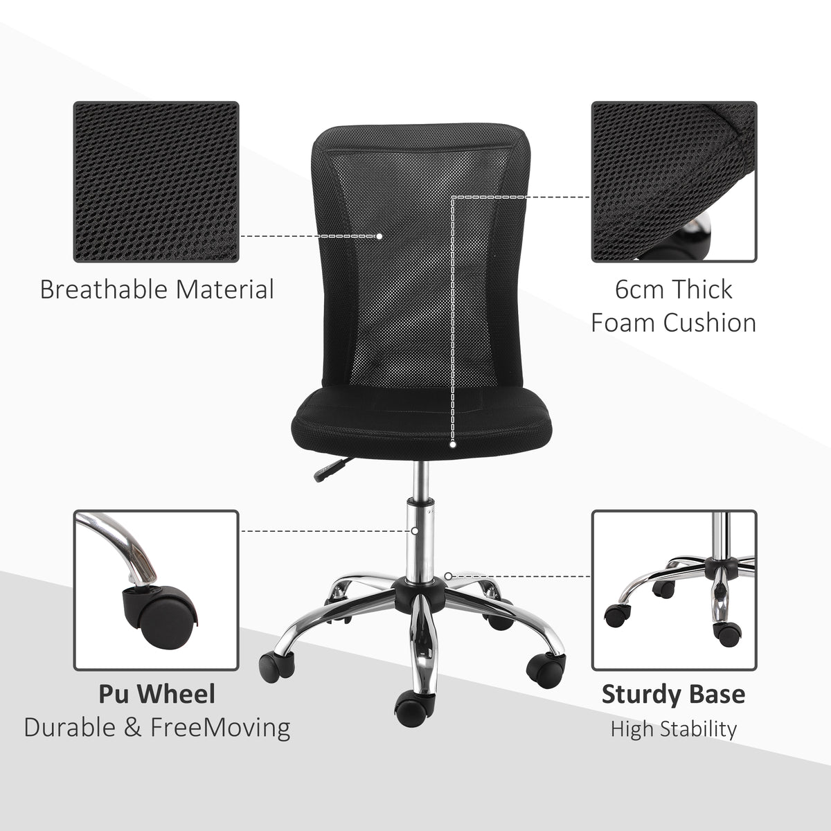 Lot 2 de chaises de bureau ergonomique hauteur réglable piètement chromé pivotant 360° revêtement maille noir-3