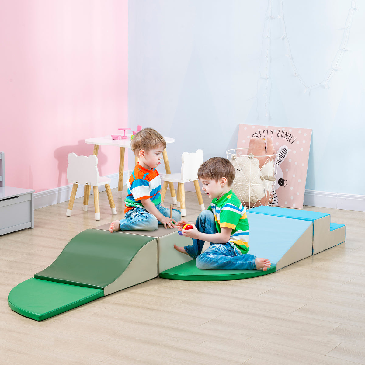 Parcours motricité bébé 6PCS, module motricité bébé en mousse EPE avec housse en revêtement synthétique, blocs mousse de construction, jouets éducatifs enfants d'âge préscolaire, multicolore-1