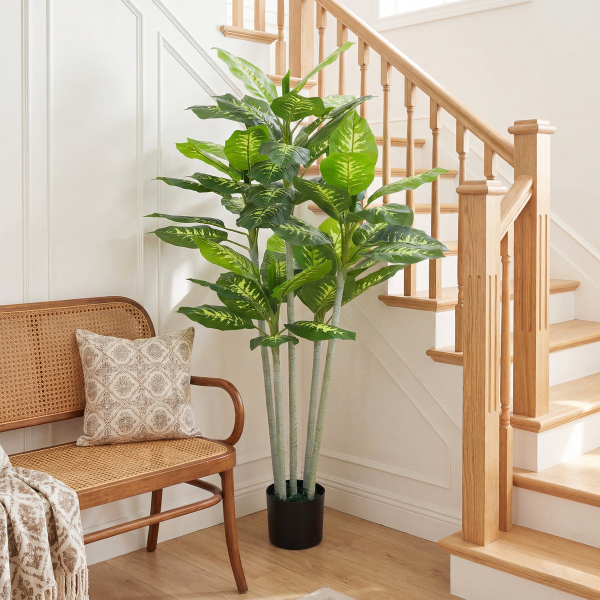 Plante artificielle calathea hauteur 150 cm pot ciment 53 feuilles - intérieur-9