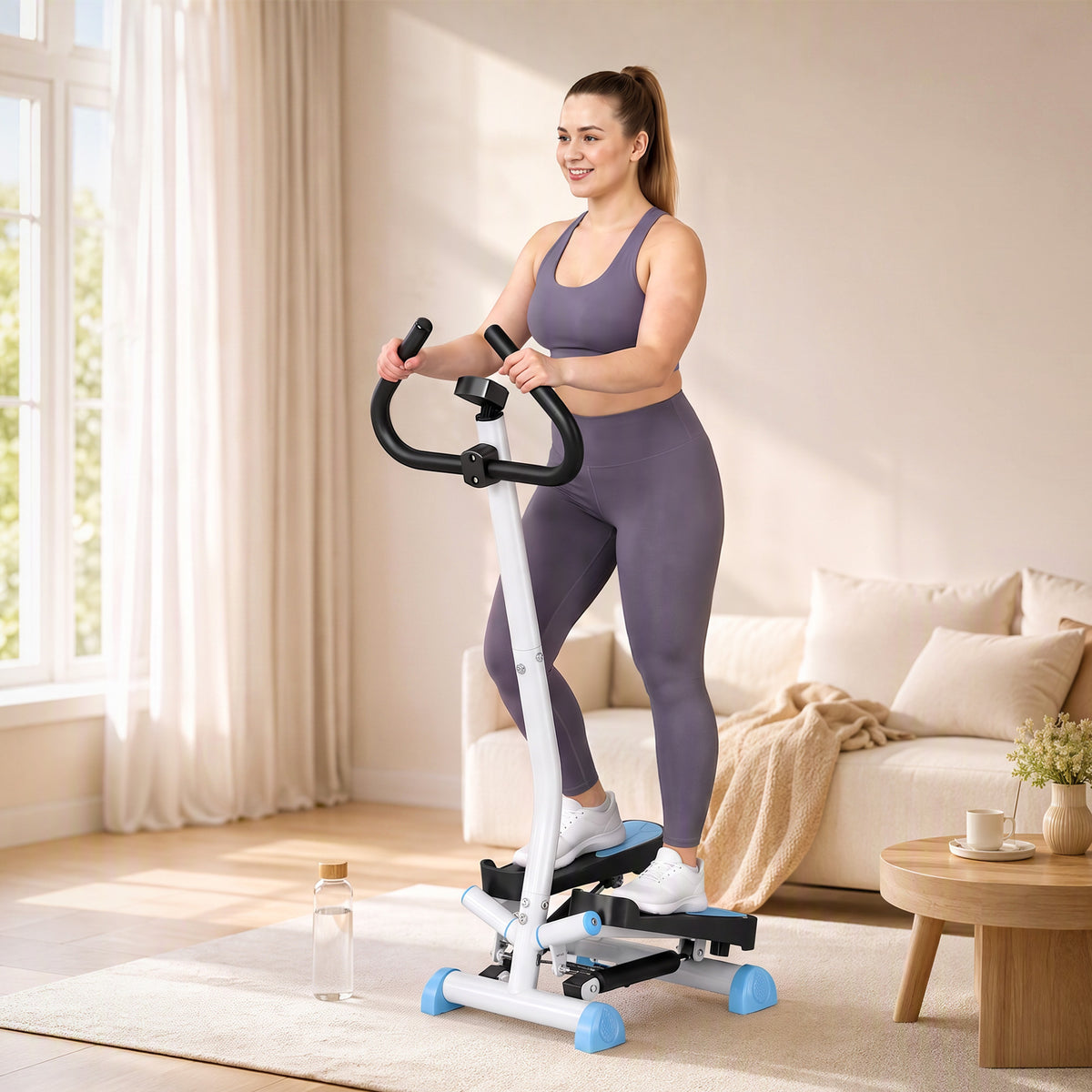 Stepper avec Guidon, Stepper Twist, Écran LCD, Résistance Réglable, Exercice Hanches, Jambes, Lombes, pour Maison, Acier, Blanc, Bleu, Noir-9