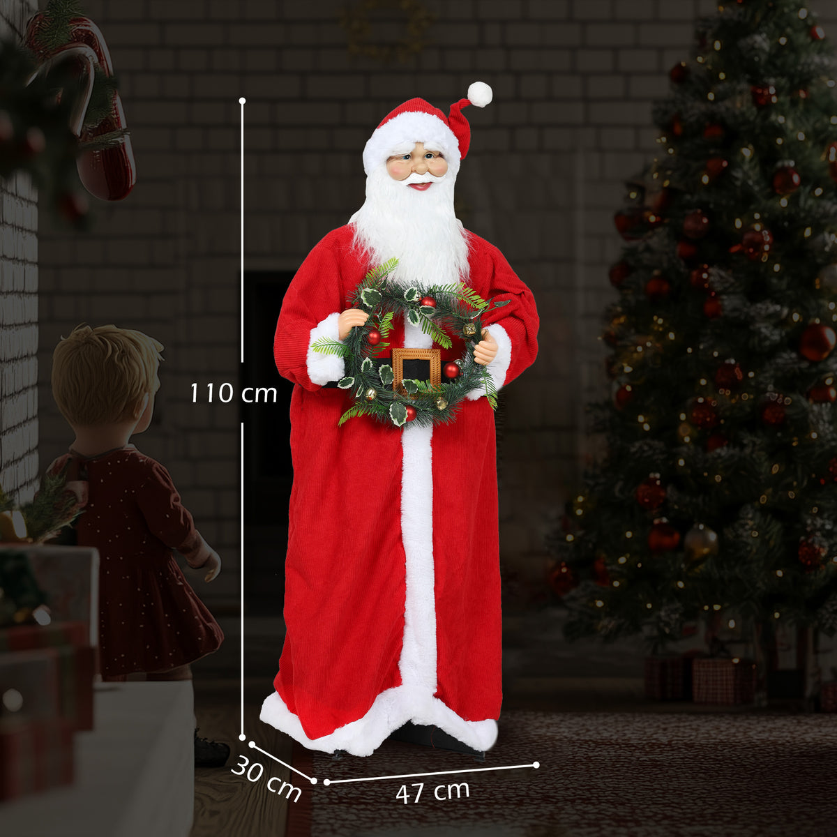 Figurine de Père Noël, debout de Père Noël, commande vocale, musique festive, bras pliables, 110 cm, rouge-2