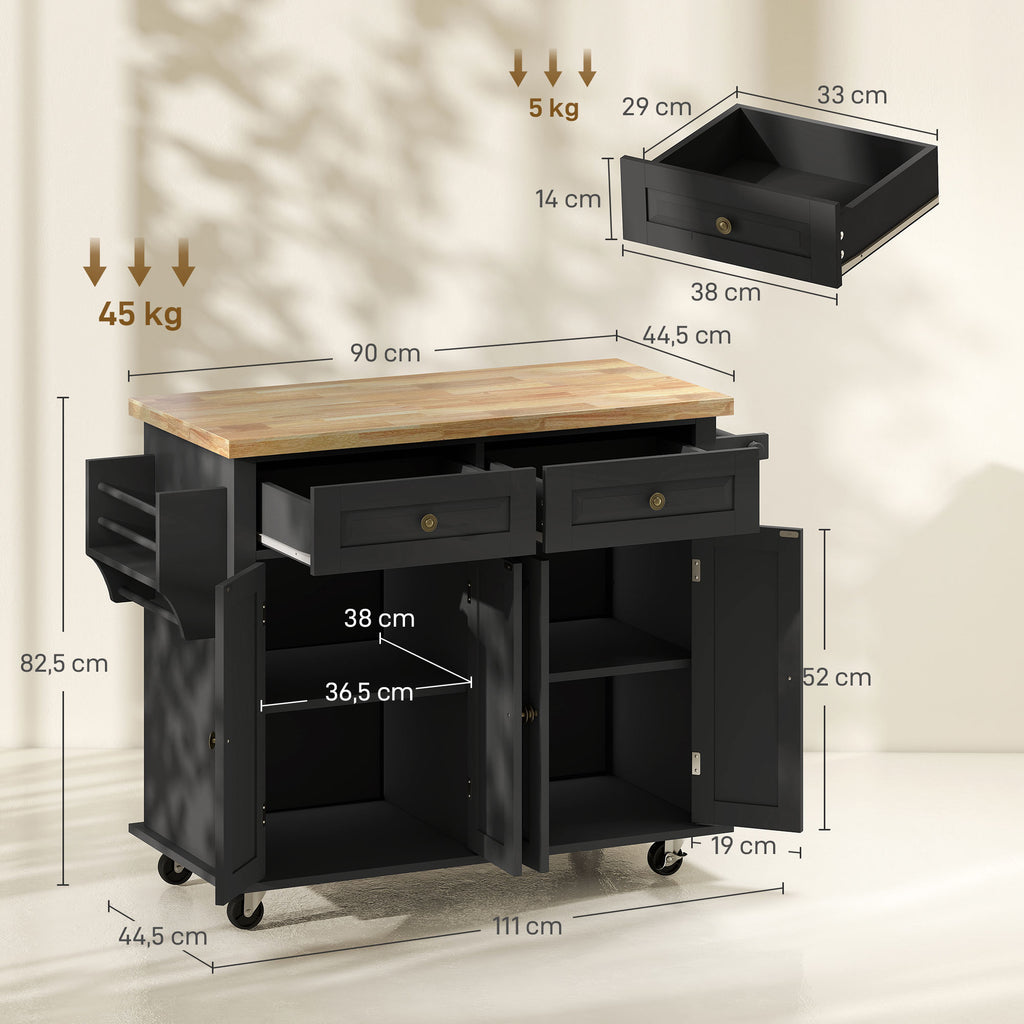 Desserte ilôt de cuisine multi rangements 2 tiroirs 2 placard 2 portes avec étagère range-bouteille-2