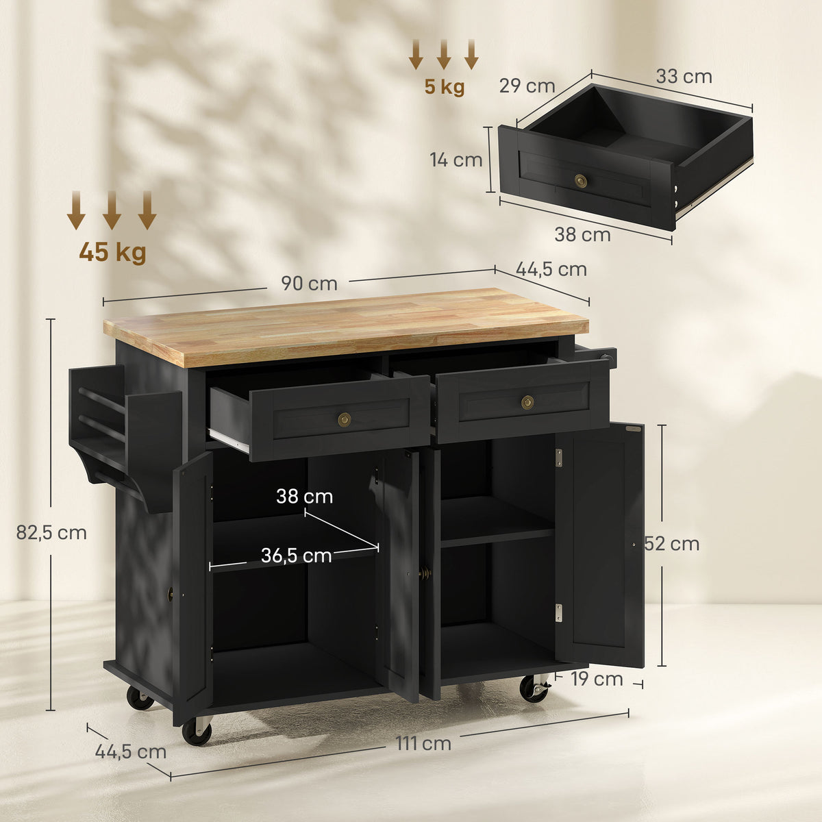 Desserte ilôt de cuisine multi rangements 2 tiroirs 2 placard 2 portes avec étagère range-bouteille-2