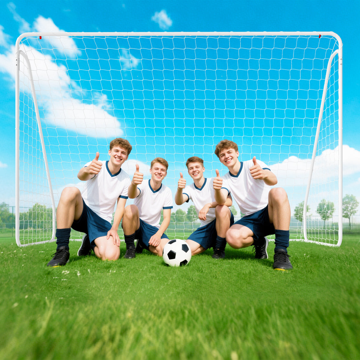 But de football - cage de foot - but d'entrainement dim. 301L x 120l x 200H cm - châssis métal époxy filet PE - piquets inclus - blanc-6
