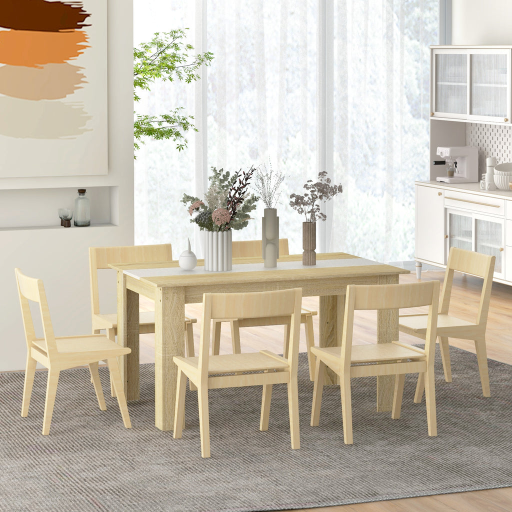 Table de salle à manger pour 6 personnes en bois aspect naturel et blanc, dim. 140L x 90l x 75H cm-7