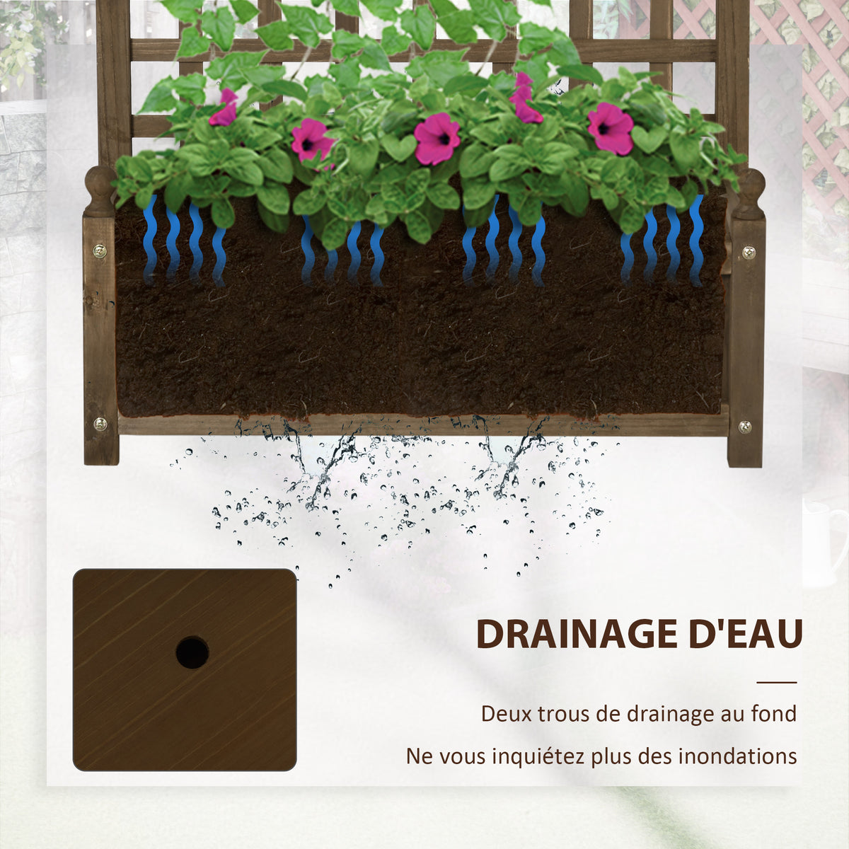 Jardinière avec treillis bac à fleurs jardinière sur pied 64 x 28 x 75 cm inserts d'irrigation bois massif-4