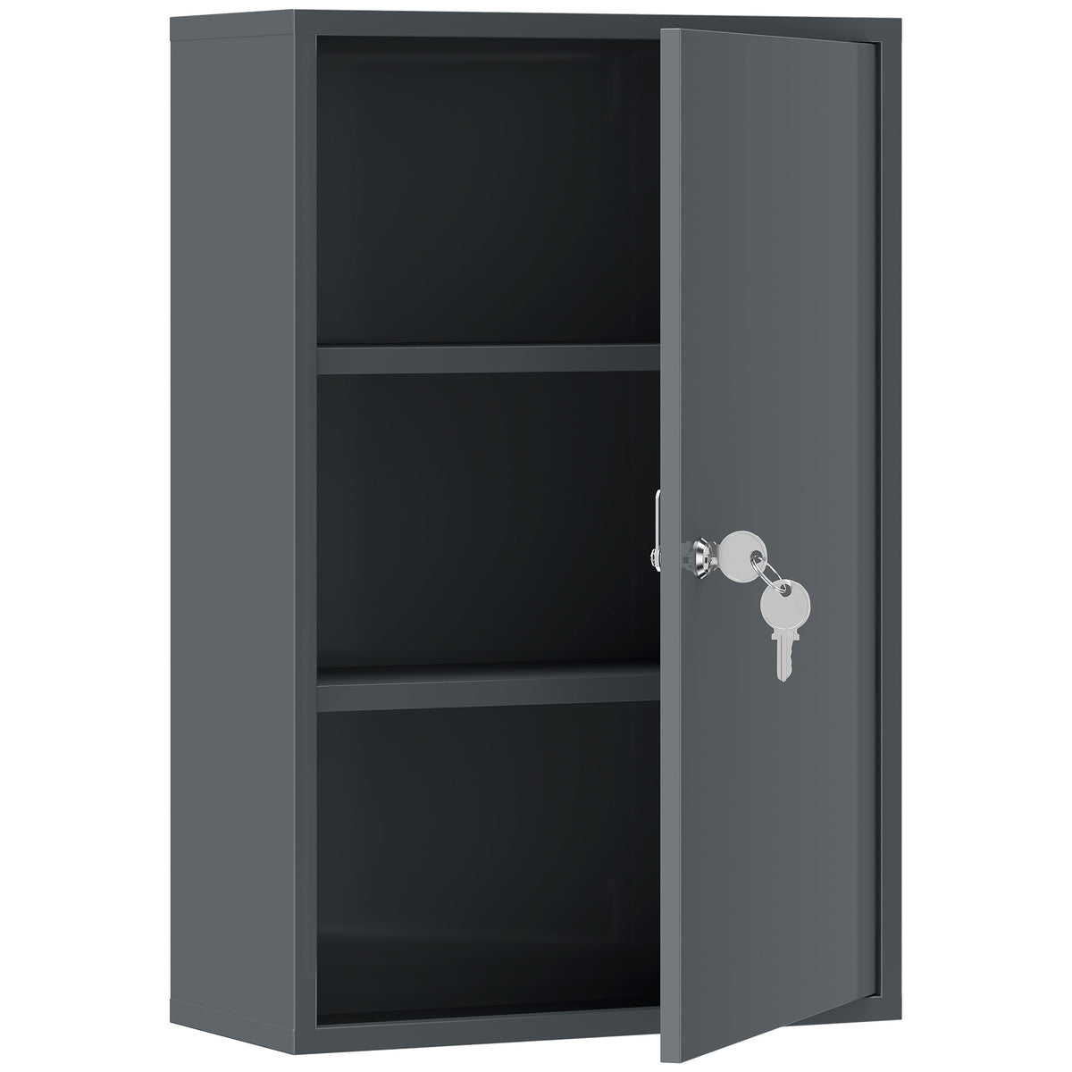 Armoire à Pharmacie 2 Étagères 3 Niveaux Verrouillable, Dim. 40L x 18l x 60H cm, 2 Clés, Métal, Gris Fumé-0