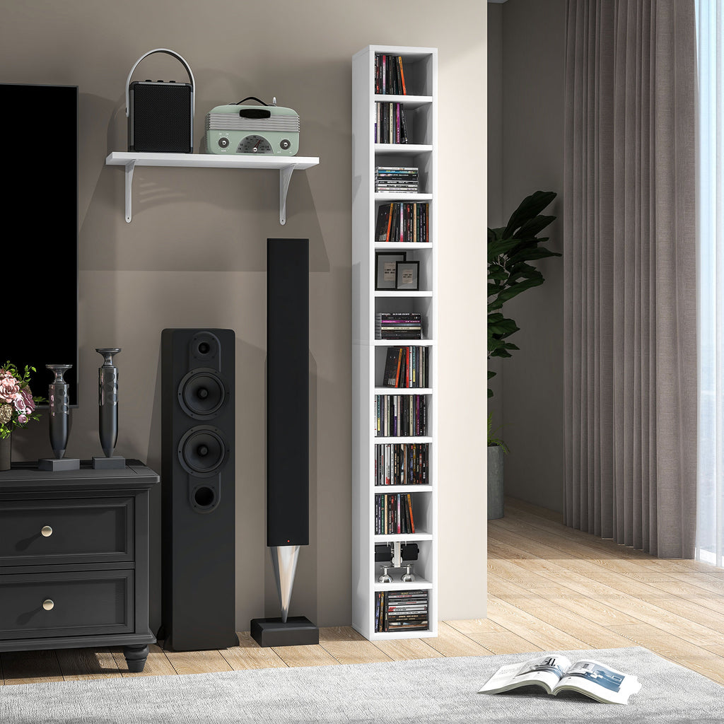 Rangements pour CD et DVD avec 12 compartiments, capacité max. 204 CD, 21 x 20 x 175 cm, blanc-9