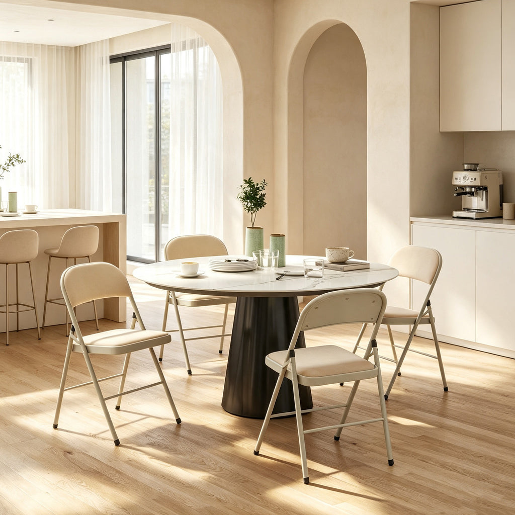 Lot de 4 chaises pliantes et portables intérieur avec assises et dossiers rembourrés en velours, cadre en acier, beige-8