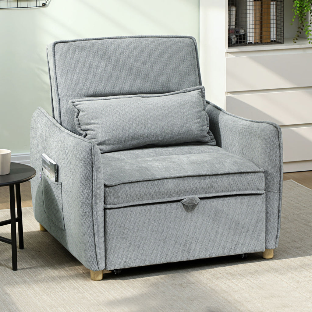 Fauteuil convertible 1 place 3 en 1, fauteuil-lit clic-clac en chenille, assise large dossier réglable, 88x84x87cm, gris-9