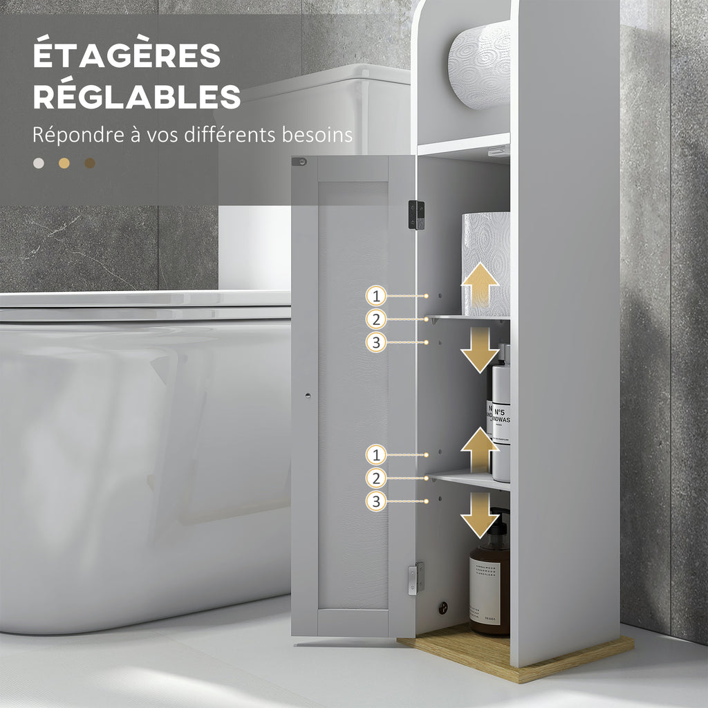 Meuble de salle de bain support papier toilette avec placard et étagères réglables 20 x 20 x 80 cm blanc-4