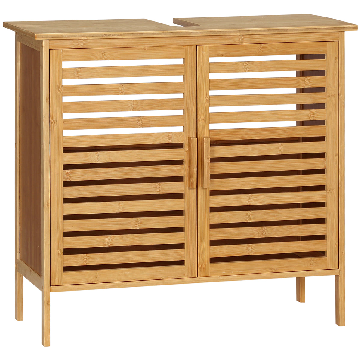 Meuble sous lavabo salle de bain en bambou meuble sous vasque 2 portes 66 x 29 x 61,5 cm-0