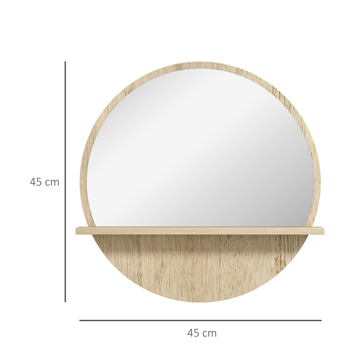 Miroir rond mural de salle de bain avec 1 étagère de rangement - Ø 45 x 10H cm - panneau de particules-2