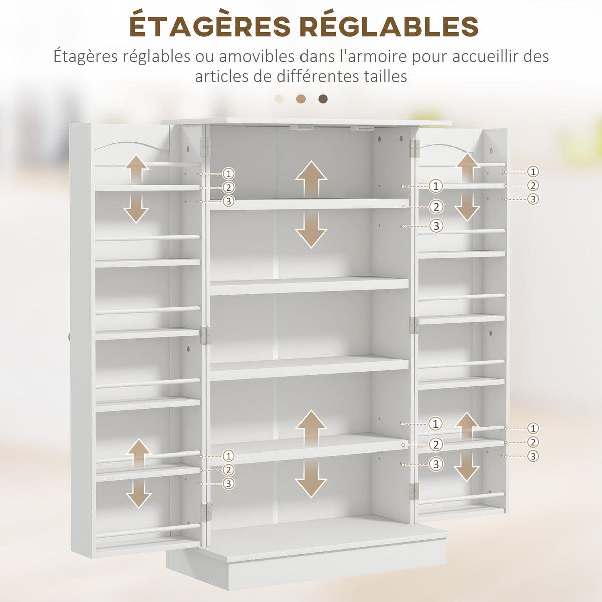 Armoire meuble de cuisine garde-manger 2 portes avec 5 étagères et 12 porte-épices - 60 x 30 x 104 cm - blanc-4