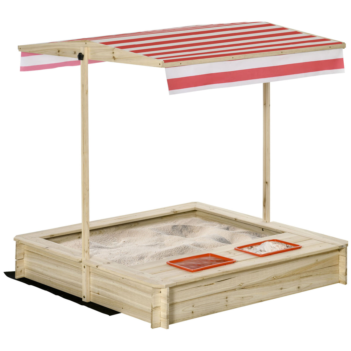 Bac à Sable Bois Sapin carré dim. 1,18 x 1,18 x 1,18 m - Hauteur, Inclinaison Toit réglables, refermable - 2 bacs-0