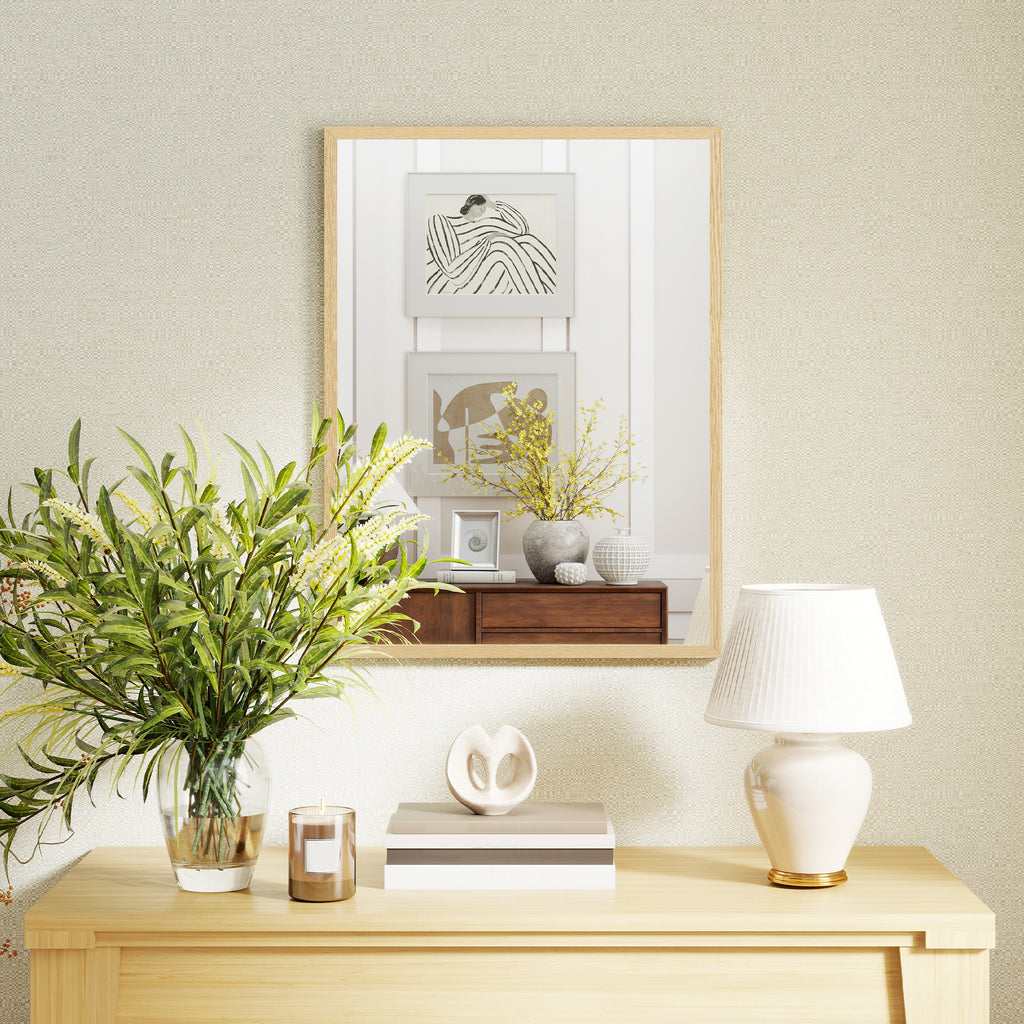 Miroir mural rectangulaire 80 x 60 cm, cadre en bois naturel, idéal pour la salle de bain, salon ou chambre-6