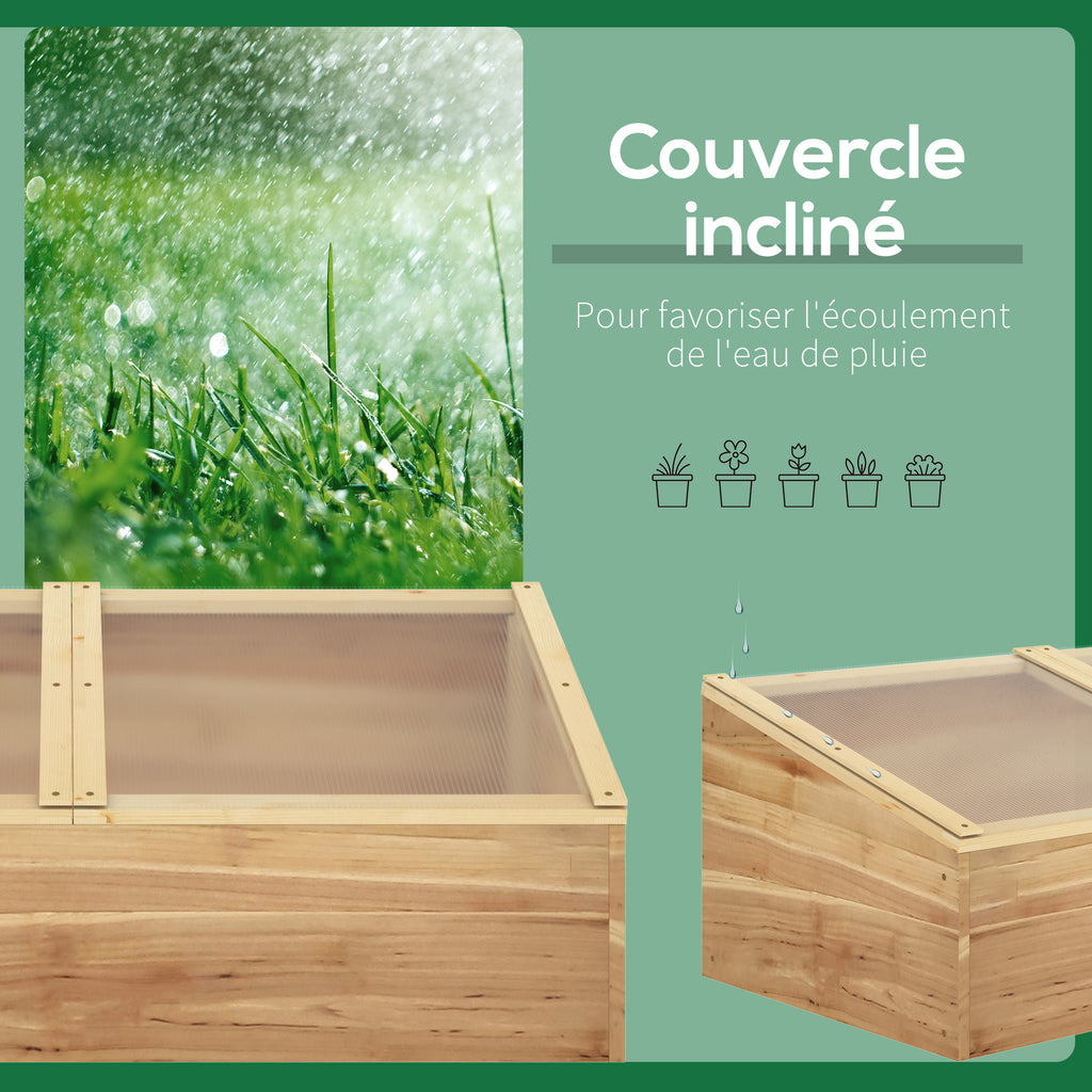 Mini Serre de Jardin Serre pour semis dim. 100L x 50l x 36H cm Toit 2 pans ouvrables séparemment Panneaux de Polycarbonate Bois Sapin pré-huilé-4