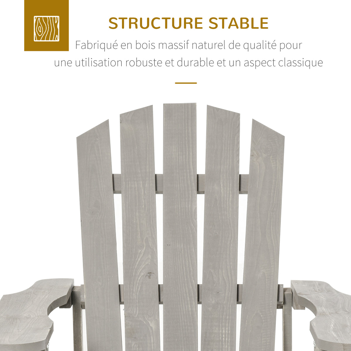 Fauteuil adirondack Fauteuil de Jardin Chaise de Jardin de Plein Air dim. 78L x 89P x 88H cm Bois Massif Sapin-4