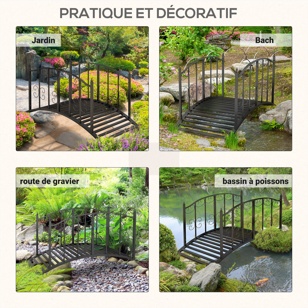 Pont de Jardin Pont en acier avec Garde-corps latéraux, Charge Maximale 120 KG, décoration Jardin, 119 x 67 x 70 cm noir-4