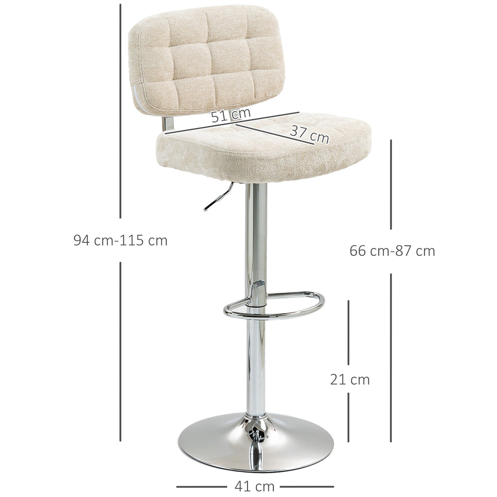 Lot de 2 tabourets de bar avec dossier, hauteur réglable et repose-pieds, cadre en acier, charge 120 Kg, beige-2