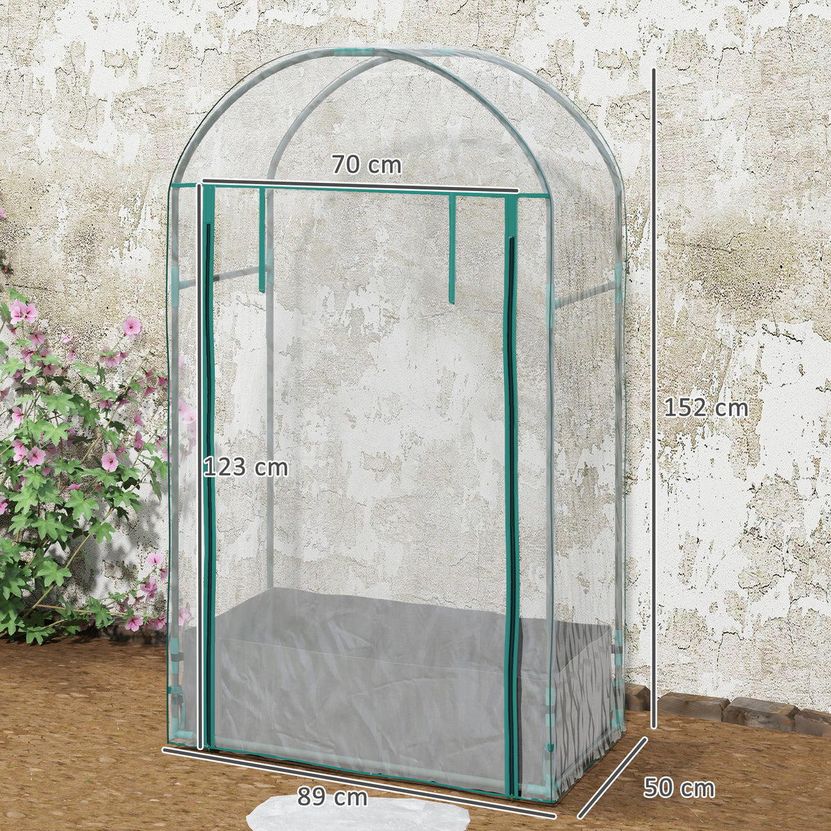 Mini serre de jardin serre balcon avec sac de plantation et housse en plastique renforcé, porte enroulable, transparente-2