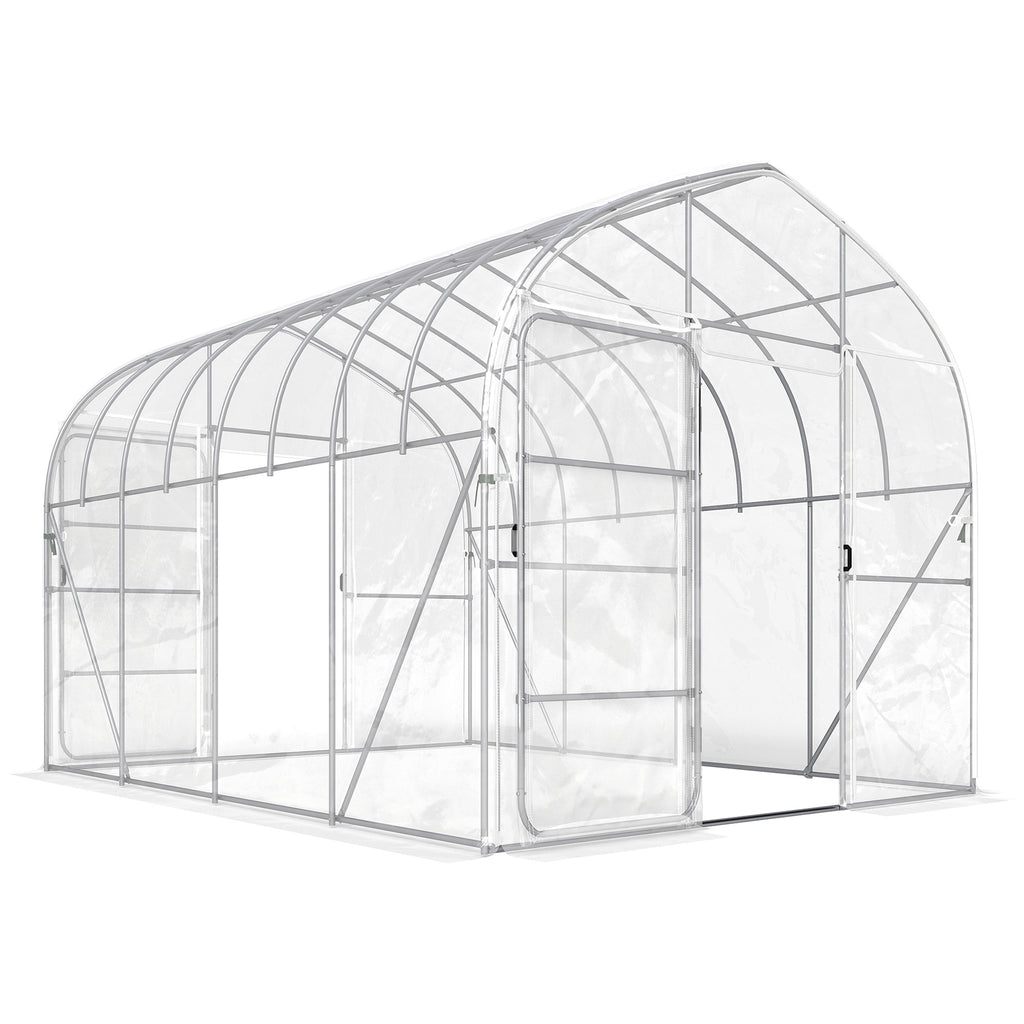 Serre Tunnel de Jardin 12m² Film PO Anti-goutte Acier Galvanisé 25mm Structure Renforcée 2 Portes Battantes Transparent-0