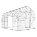 Serre Tunnel de Jardin 12m² Film PO Anti-goutte Acier Galvanisé 25mm Structure Renforcée 2 Portes Battantes Transparent-0