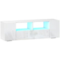 Meuble TV, banc TV, meuble de télévision, jusqu'à 60 pouces, avec lumières LED, 2 étagères et placards, panneau de porte brillant, 137 x 35 x 42 cm, blanc-0
