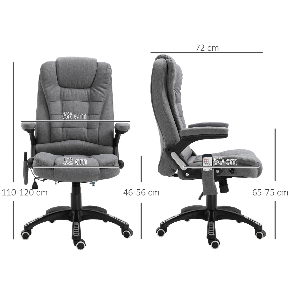 Fauteuil de bureau massant et chauffant, chaise de bureau, chaise ergonomique avec hauteur réglable, dossier inclinable et télécommande filaire, pivotant à 360° tissu en polyester gris chiné-2